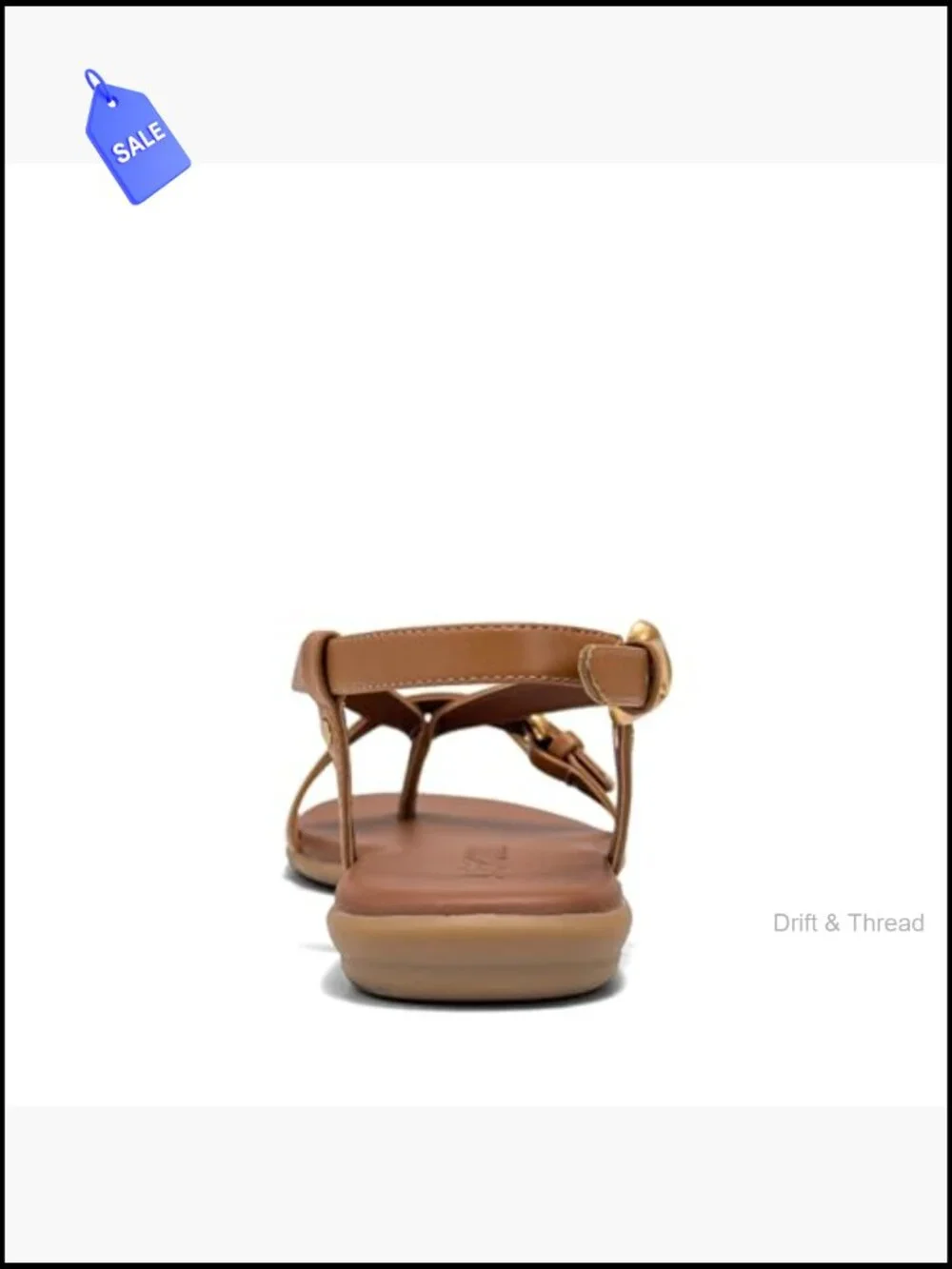 Faux Leather Flat Sandals with Adjustable Buckle Ankle Strap Ortholite